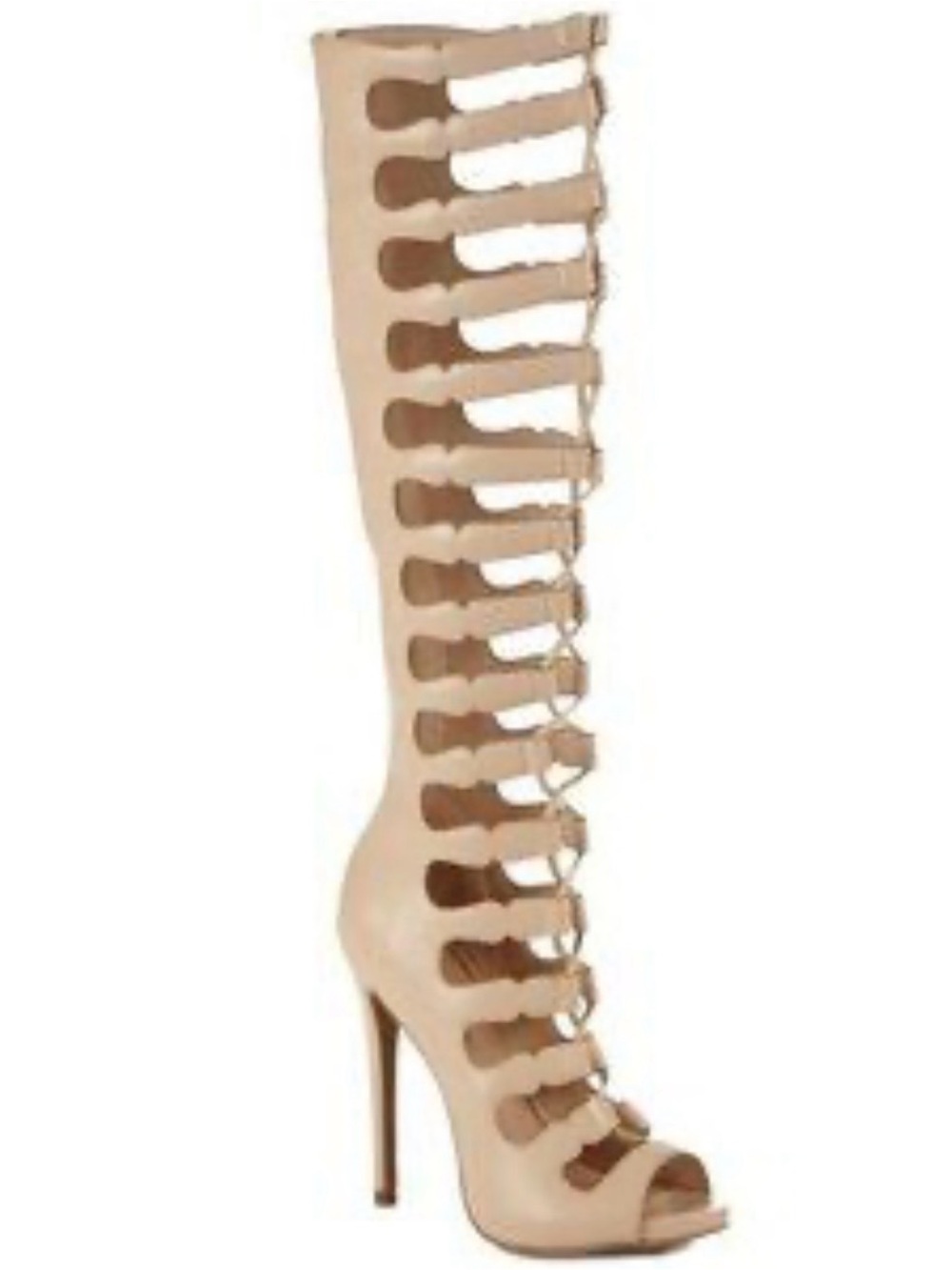 Lace-Up Over-the-Knee Stiletto Boot in Beige